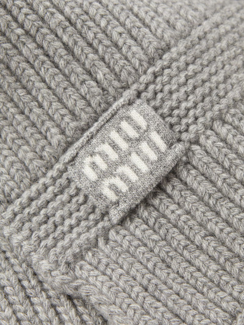 MIU MIU Logo-Jacquard Rib-Knit Cashmere Scarf | endource