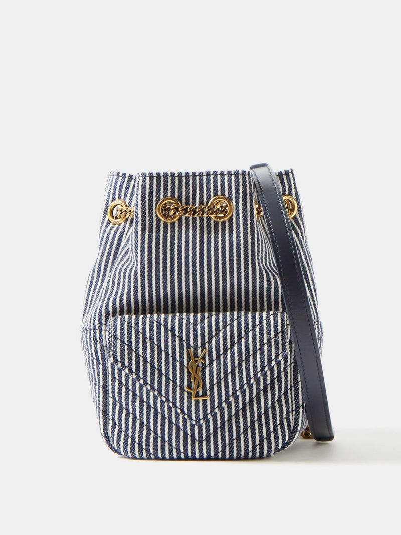 Joe Mini Striped Denim Bucket Bag in Blue - Saint Laurent