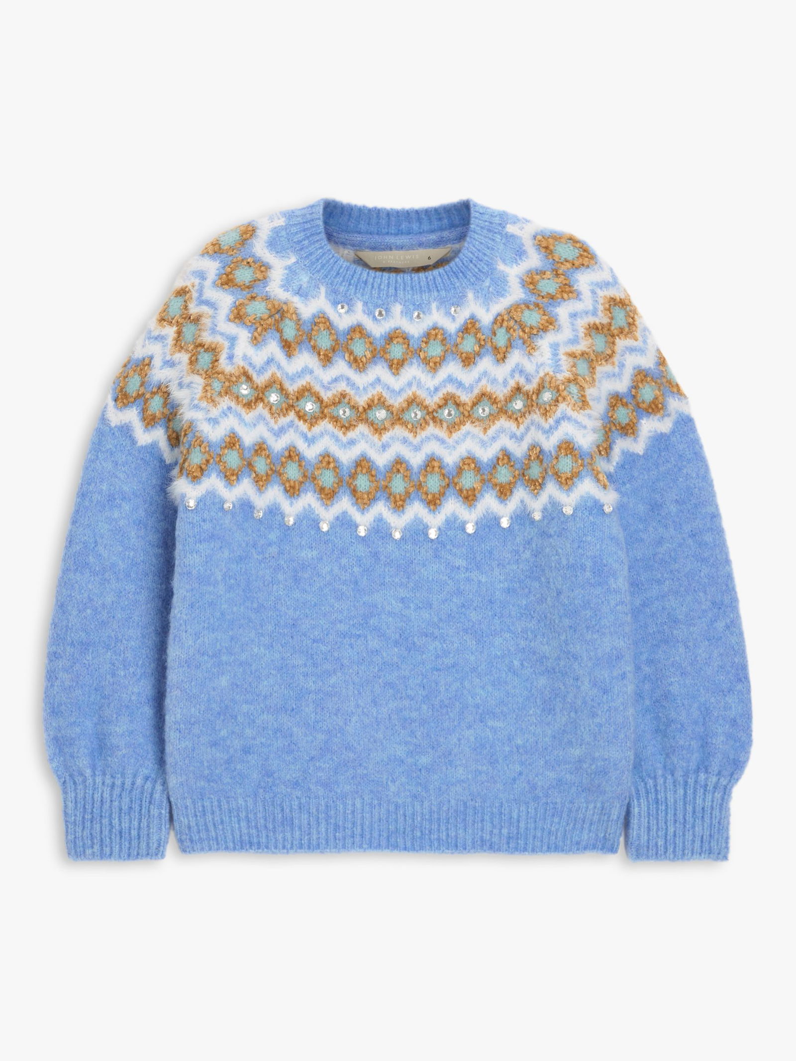 JOHN LEWIS Sequin Fair Isle Jumper in Blue/Multi Endource