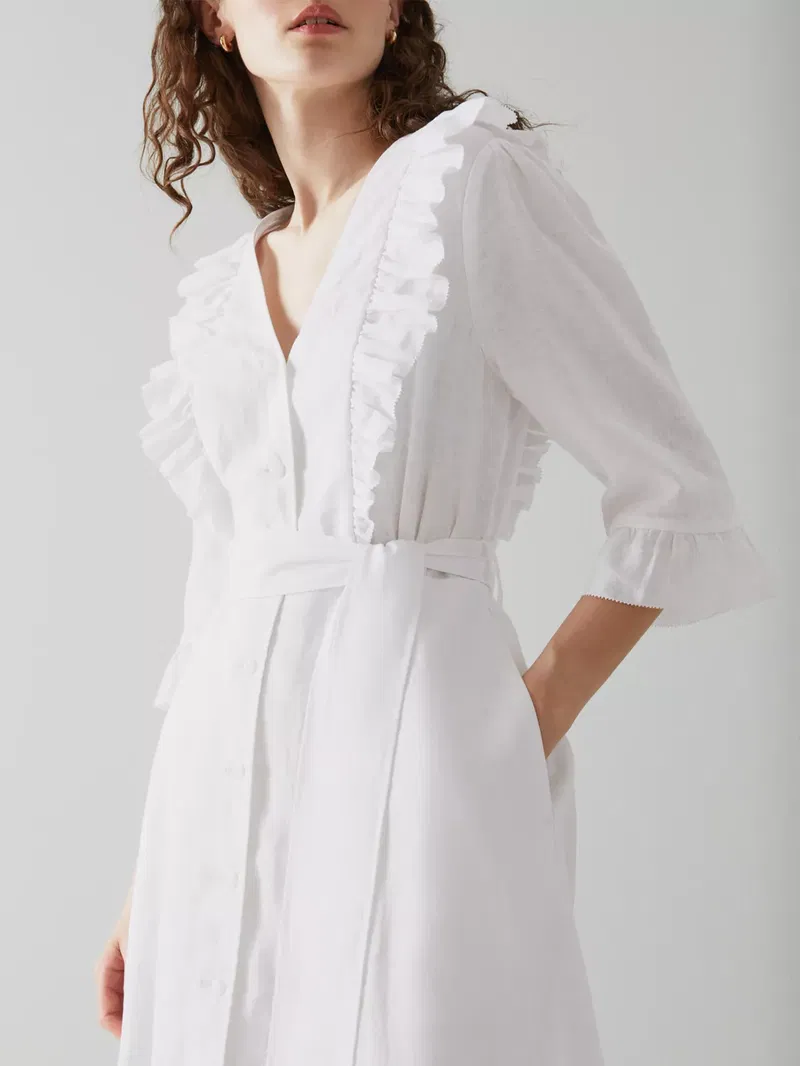 lk bennett white lace dress Lk Bennett White Cotton Broderie Midi Dress Size 42 FR