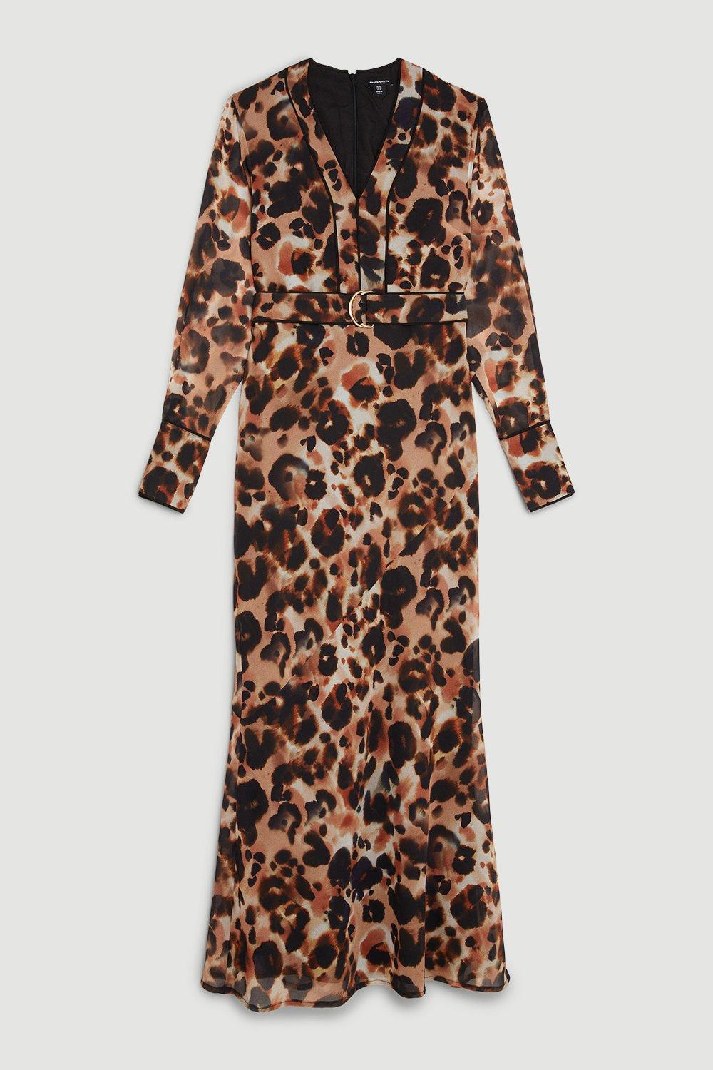 Robe De Soirée Karen Millen Taille UK 10 - Imprimé Animal, Col V, Queue, Longueur Midi (occasion Très Bon état)
