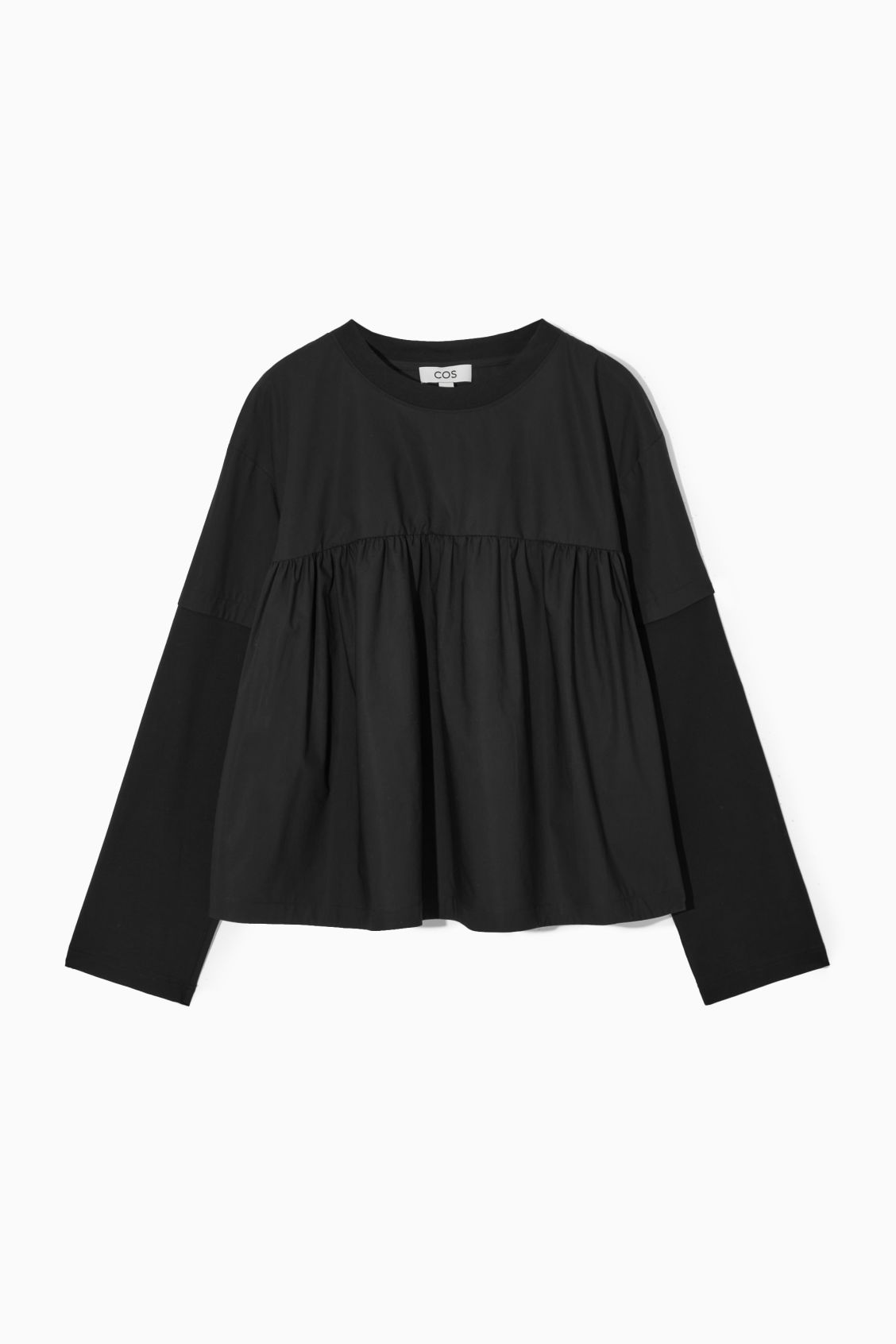 COS Regular-Fit Smocked Layered Top in BLACK | Endource