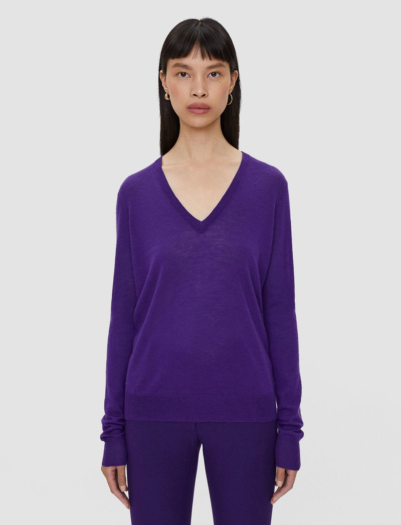 JOSEPH Cashair V Neck Jumper in Petunia | Endource