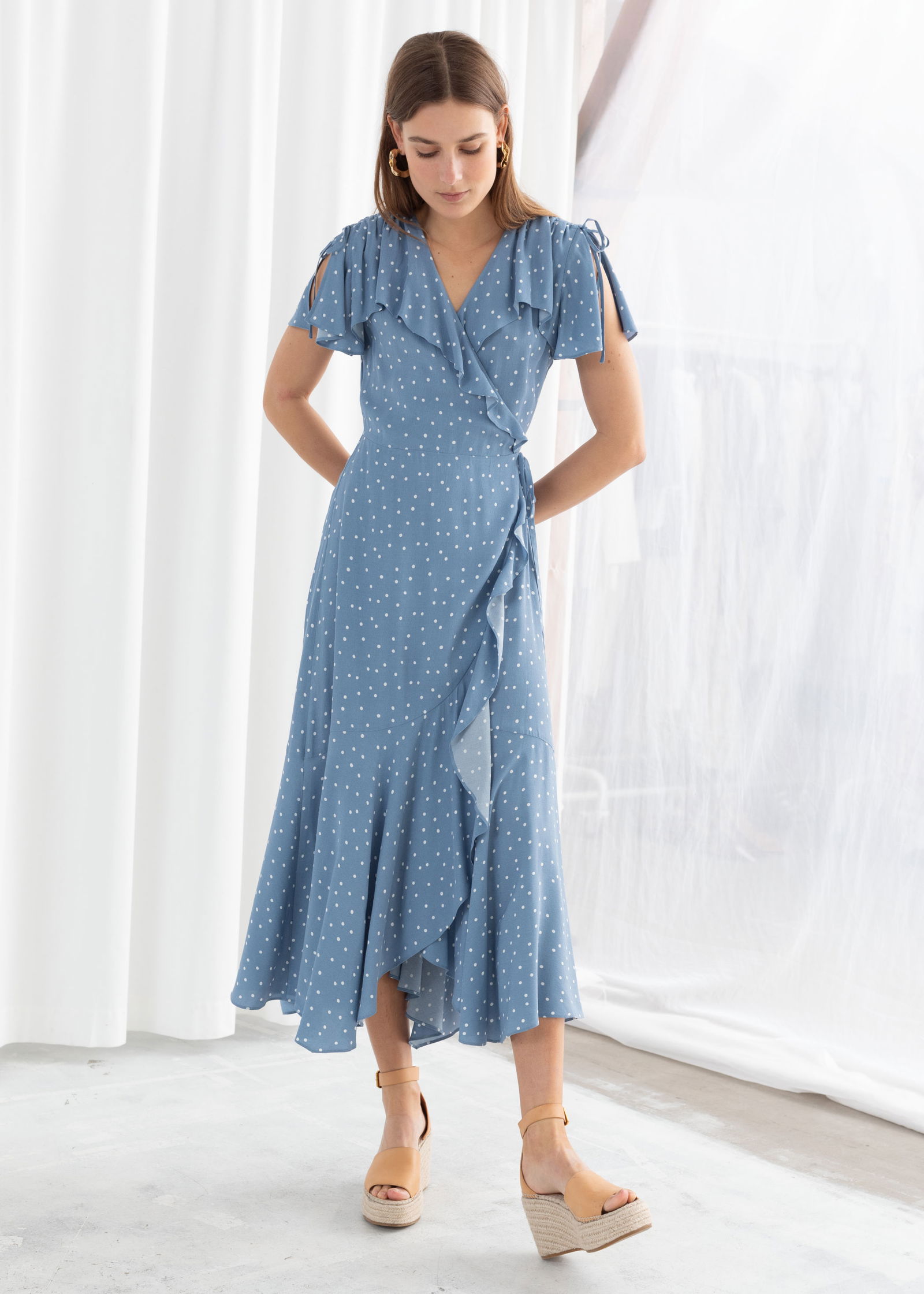 & OTHER STORIES Polka Dot Handkerchief Wrap Midi Dress | endource