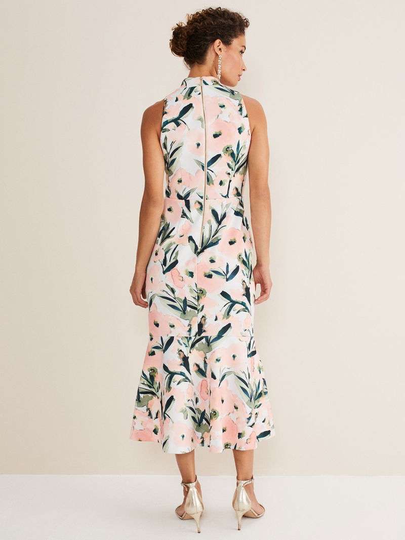 peplum scuba dress ASOS DESIGN bandeau peplum midi dress in chocolate in scuba-style fabric