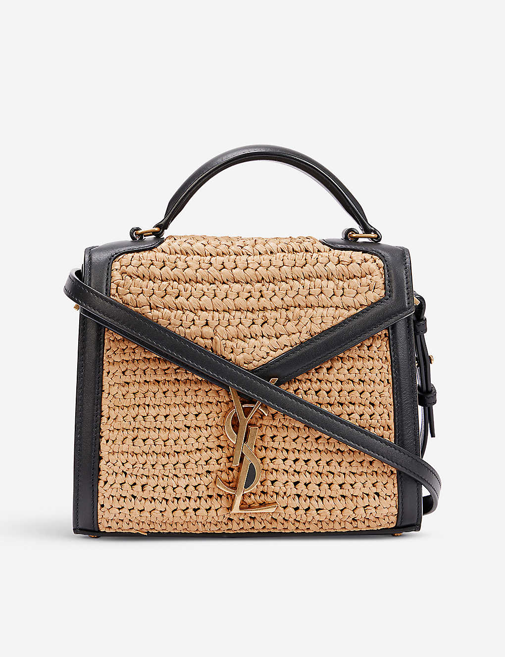 SAINT LAURENT Cassandra Mini Raffia And Leather TopHandle Bag in
