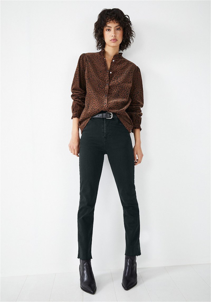 HUSH Carly Corduroy Shirt in Contrast Leopard Brown-Black | Endource