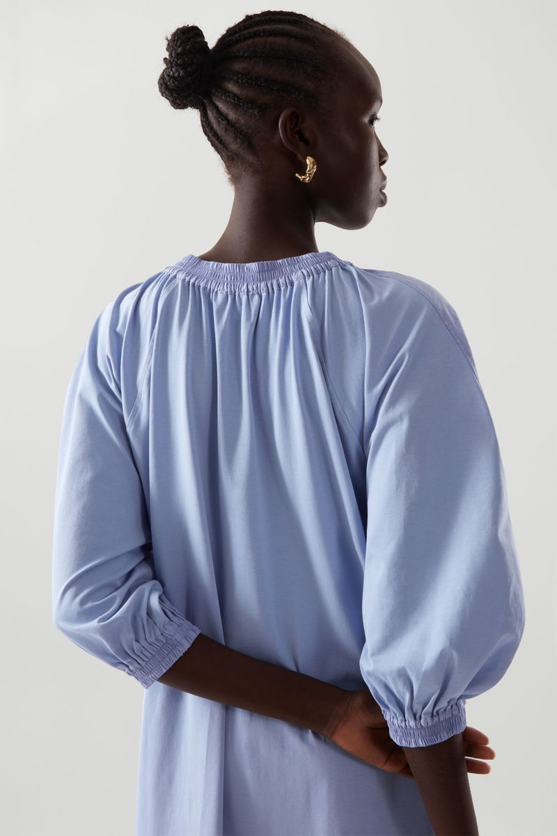 cos volume sleeve midi dress COS COS VOLUME-SLEEVE MIDI DRESS - LIGHT BLUE - Dresses