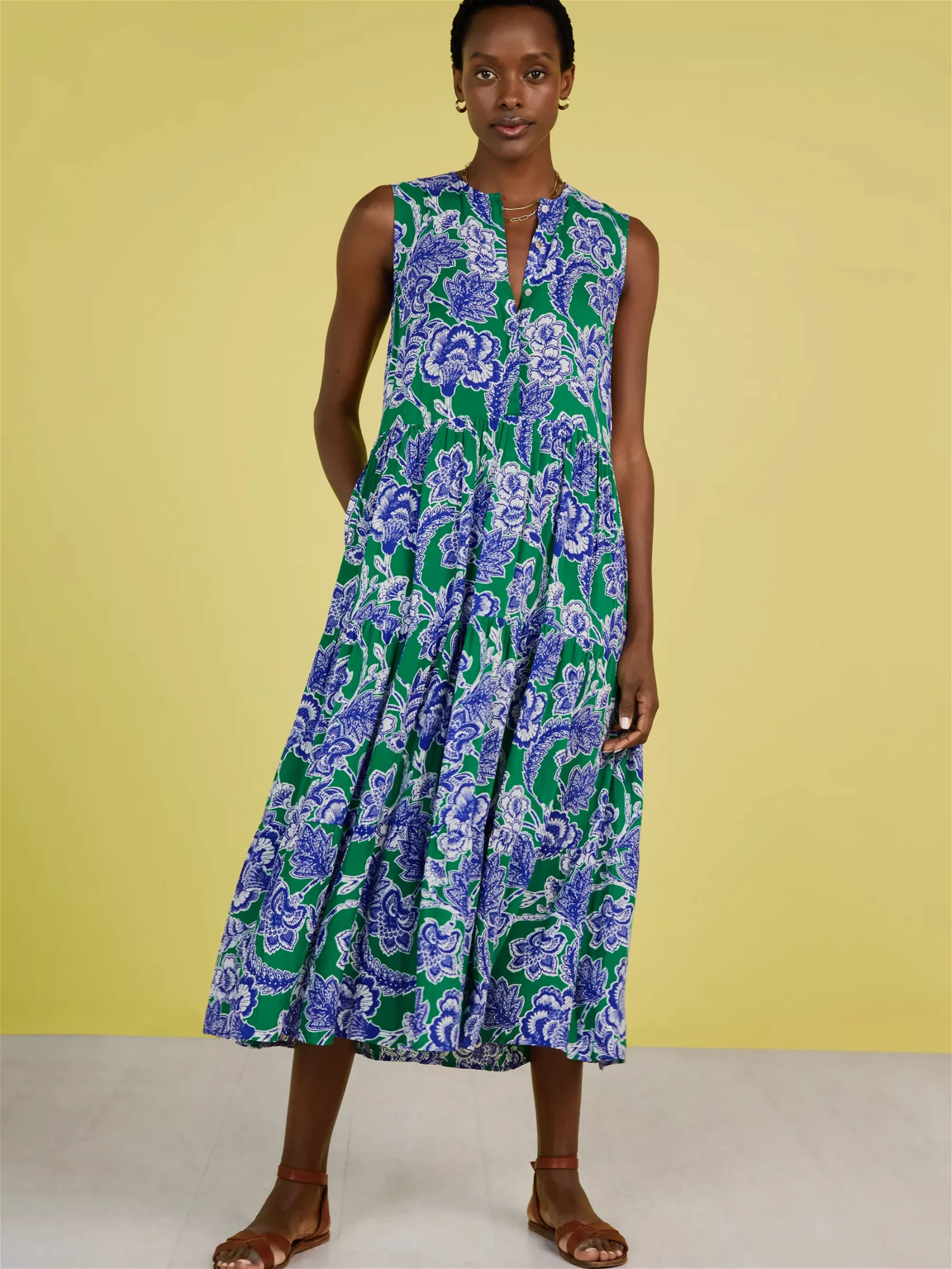 BAUKJEN Molly Positano Print Midi Dress in Green/Multi | Endource