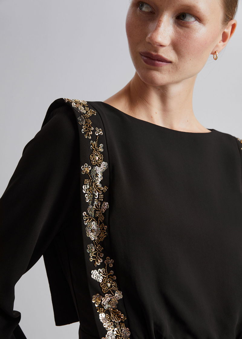 black sequin embroidered dress Inara Black Sequin Ruffle Maxi Dress main image 0