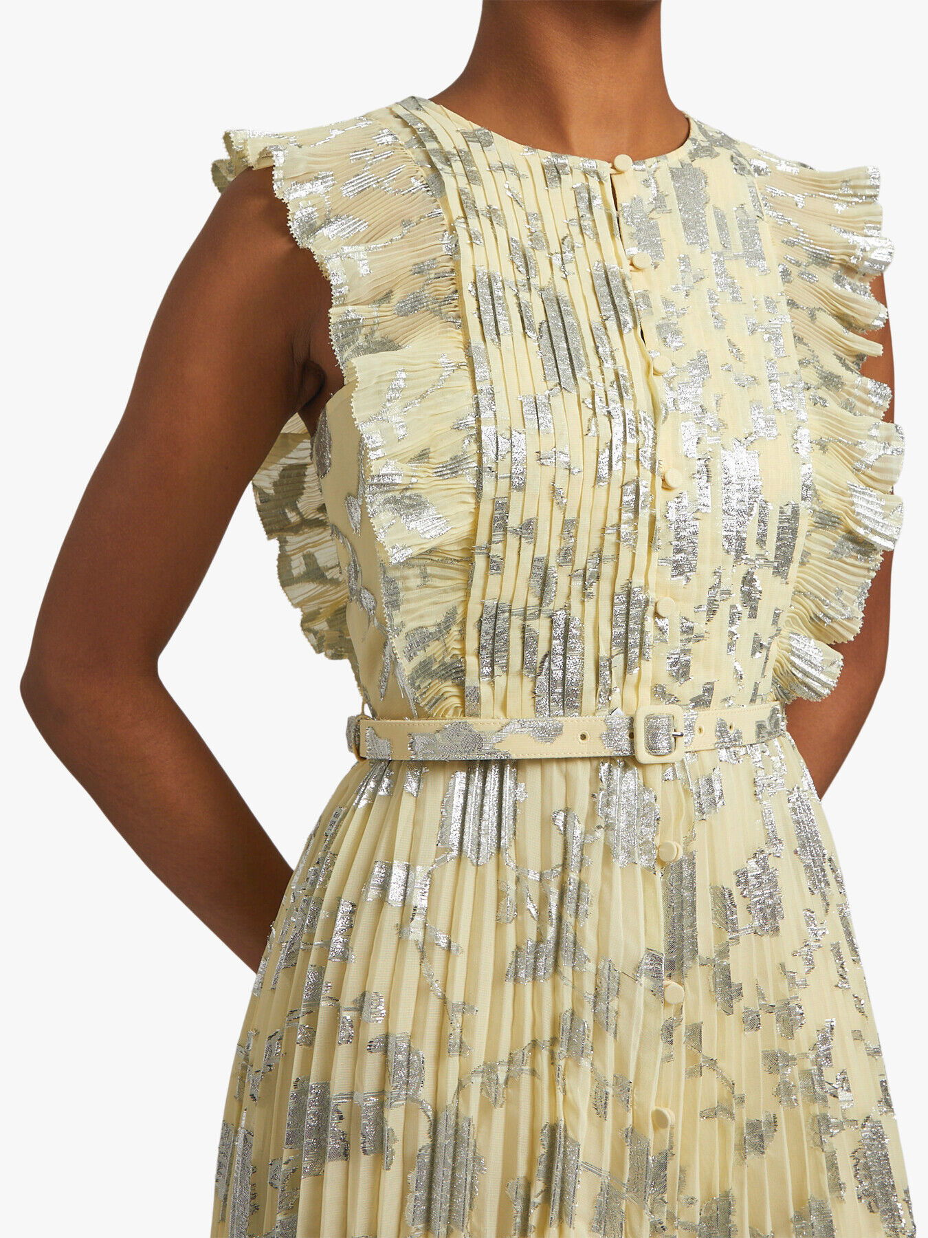 slim fit dress slacks Self-Portrait - Gold Metallic Chiffon Feather Dress