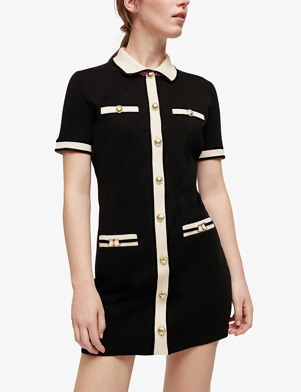 MAJE Raveny Short-Sleeve Stretch-Knit Mini Dress | endource