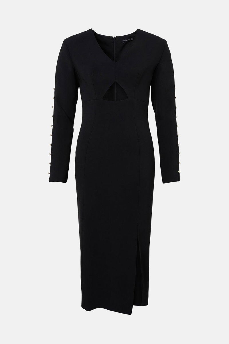 KAREN MILLEN Compact Viscose Cut-out Stud Sleeve Pencil Dress | endource