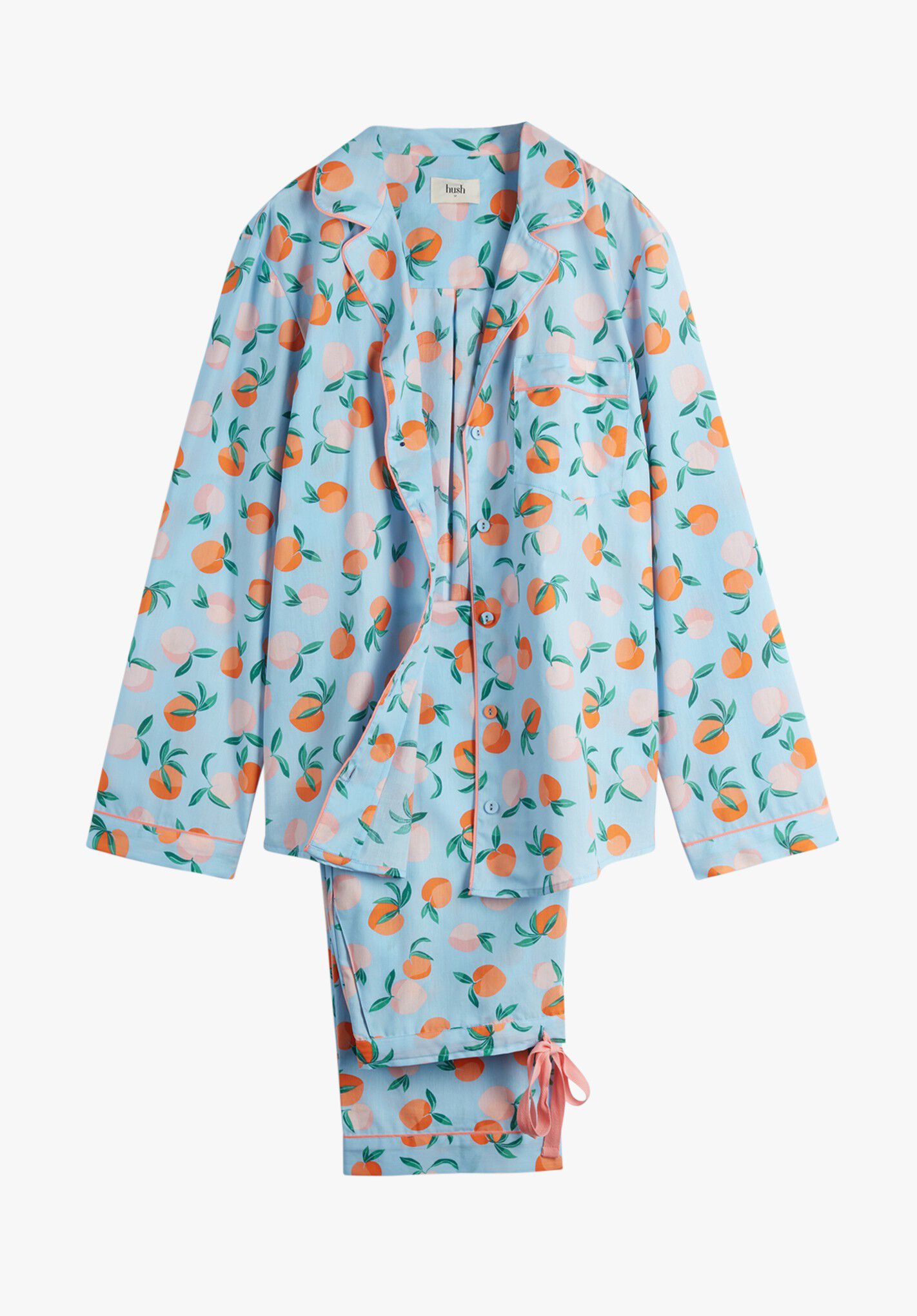 HUSH Isla Printed Cotton Pyjamas in Apricots Blue/Orange | Endource