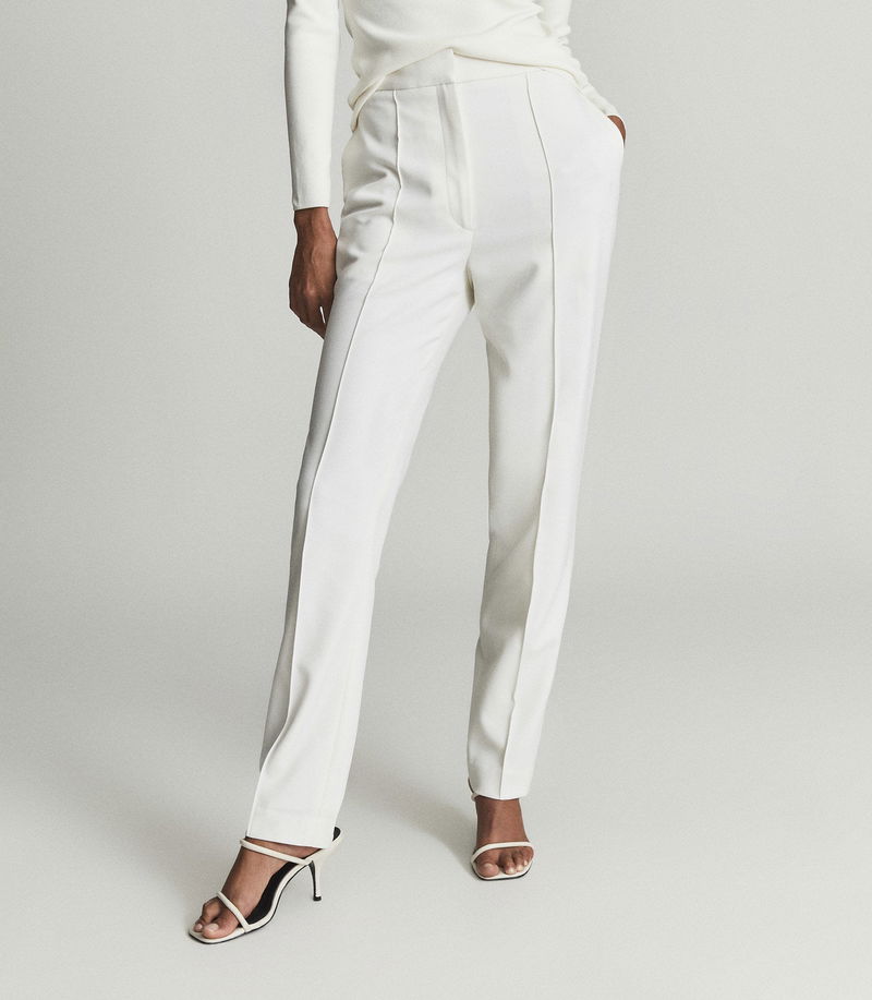 REISS Petite Devon Wool Blend Tuxedo Trousers in White