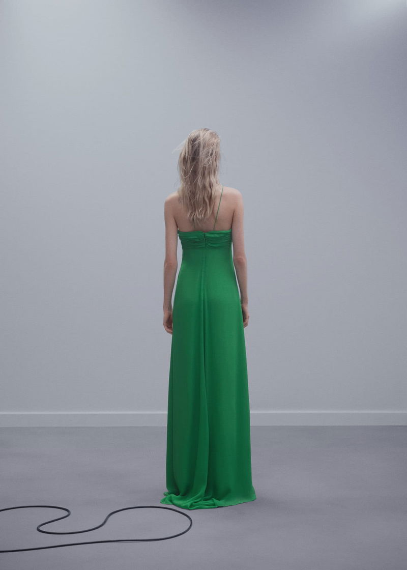 mango draped satin dress with bow detail Mango Draped Satin Dress With Bow Detail in Blue