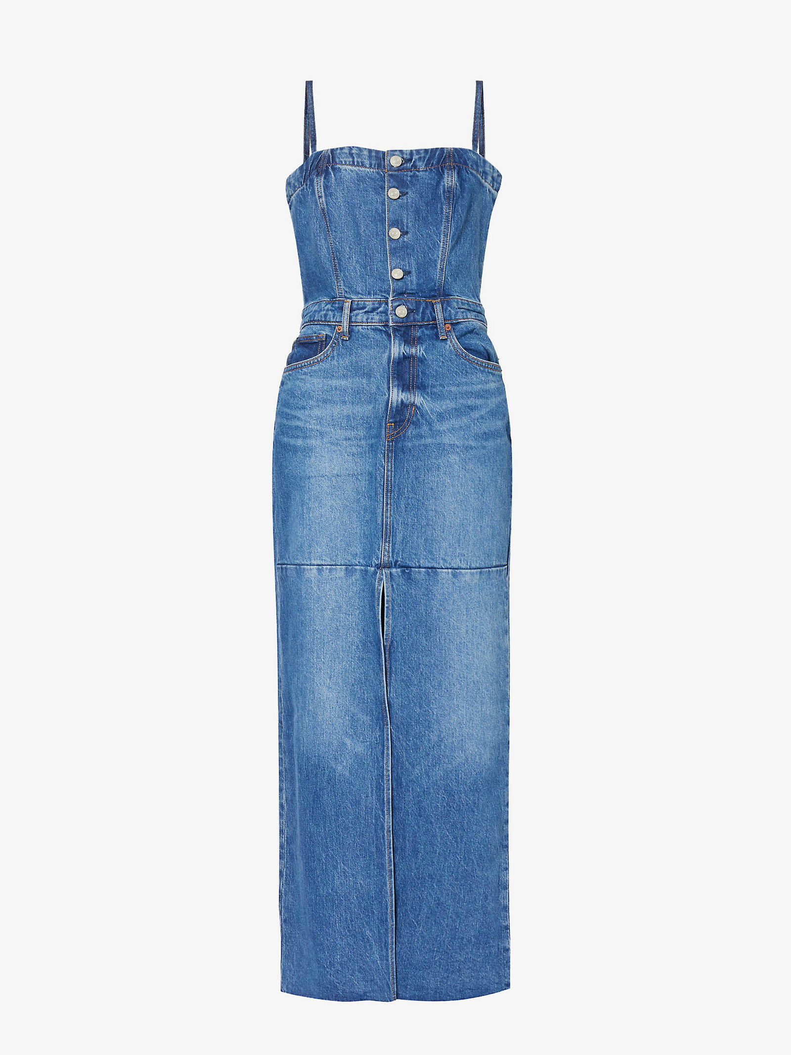 tazz maxi denim dress REFORMATION Tazz Square-Neck Organic Denim-Blend Maxi Dress