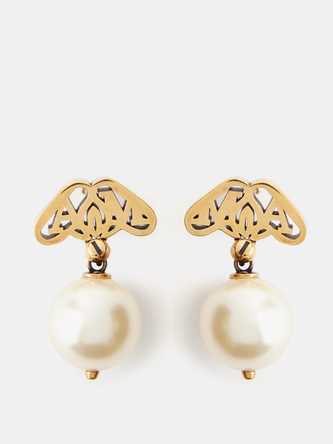 ALEXANDER MCQUEEN Logo-Cutout Faux-Pearl Earrings endource