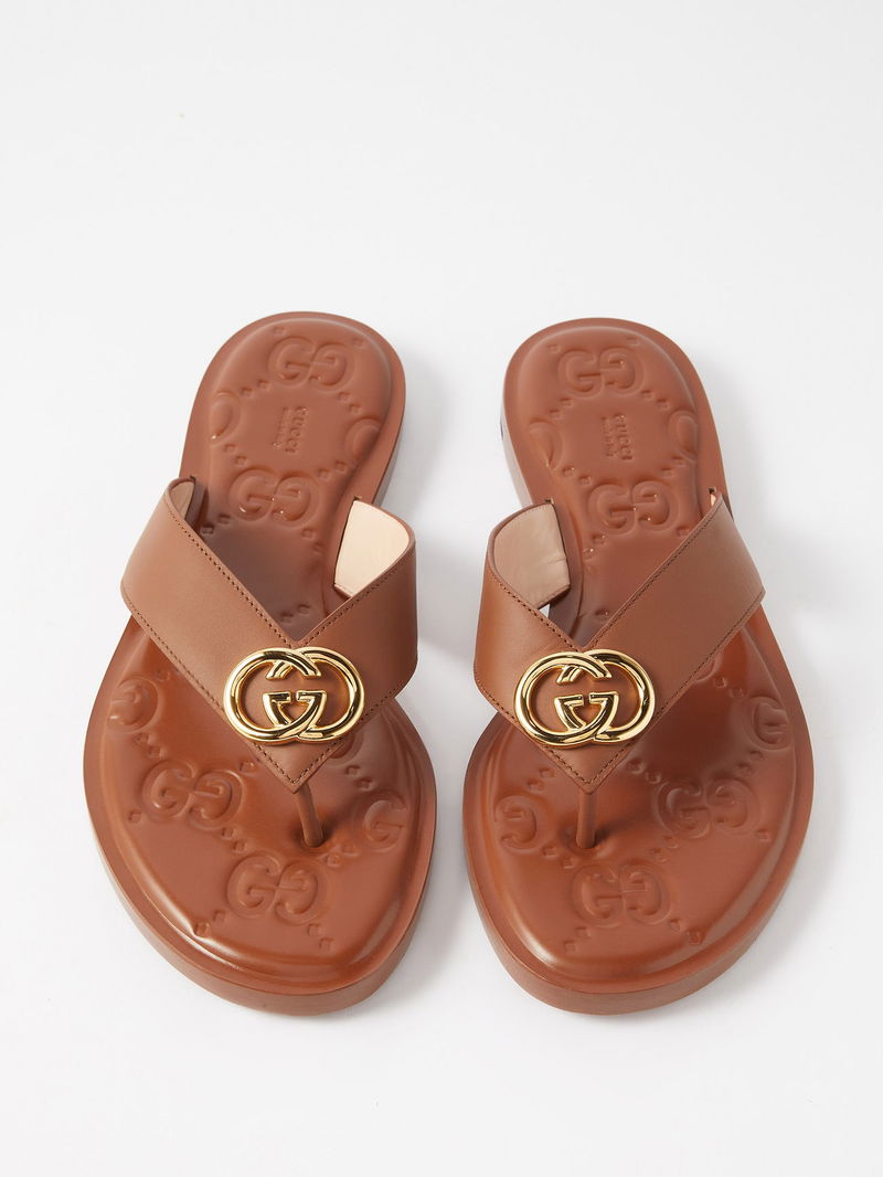 GUCCI Nadeline logo-embellished leather flip flops