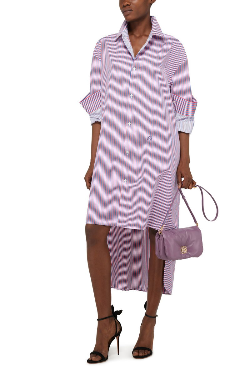 loewe striped shirt dress LOEWE Turn-Up Shirt Dress in Striped Cotton Blue/Red/White