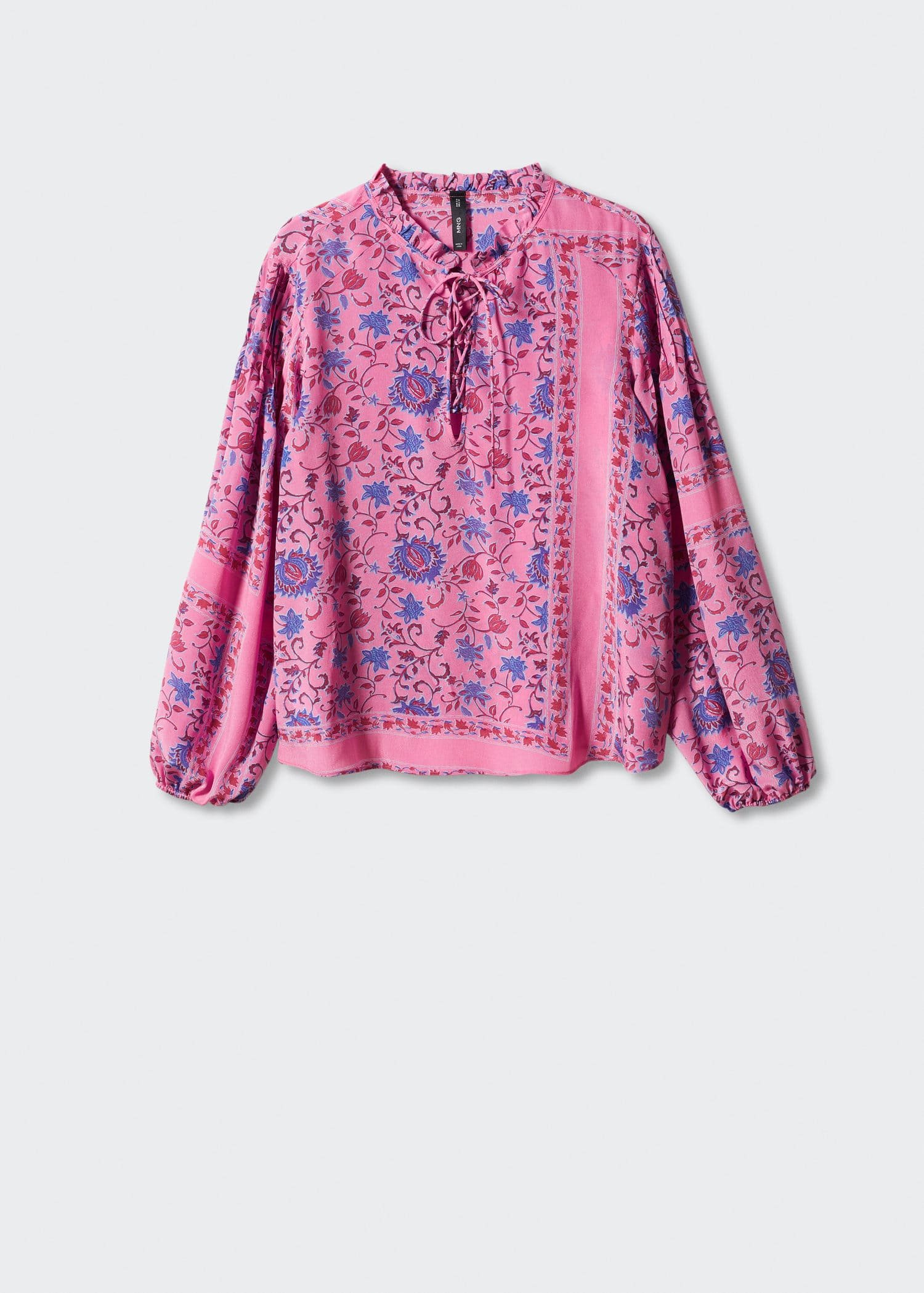 MANGO Printed Puff Sleeve Blouse in Pink | Endource