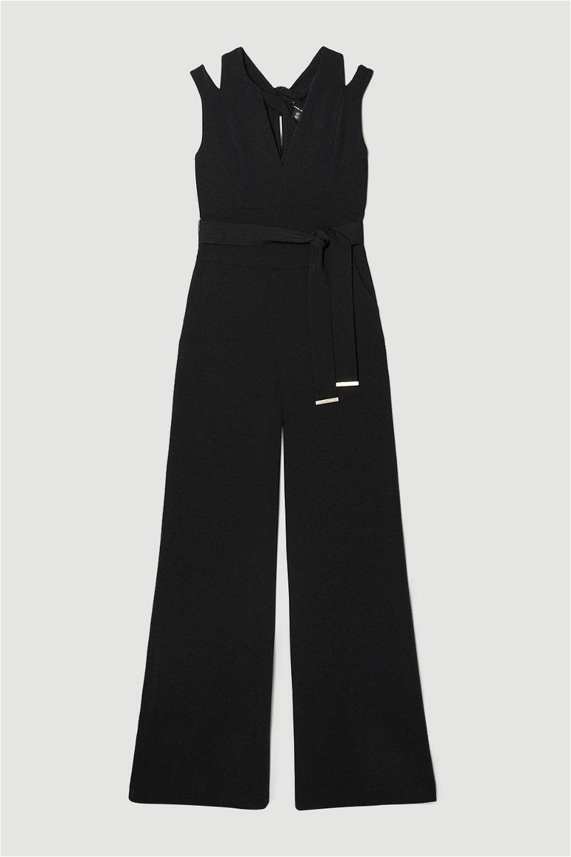 KAREN MILLEN Tall Soft Tailored Wide Leg Jumpsuit in Black