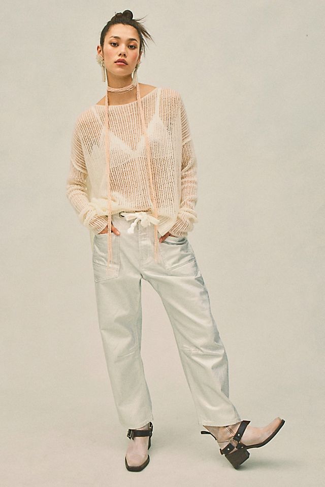 FREE PEOPLE We The Free - Moxie Metallic Low-Slung Barrel Jeans  display picture 1