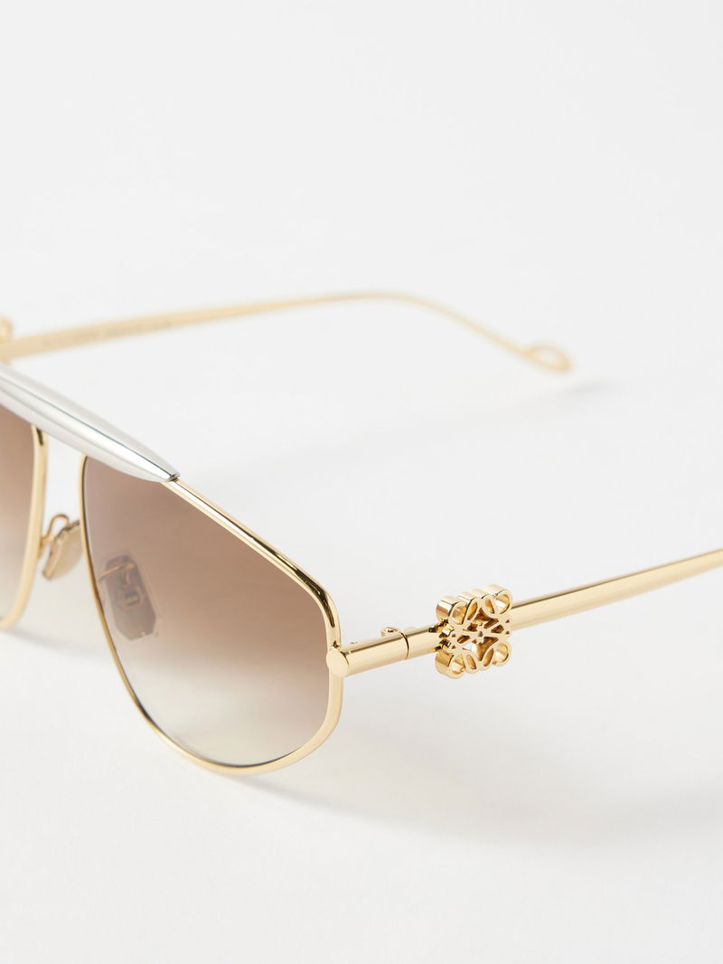 Loewe Spoiler Metal Aviator Sunglasses In Gold Endource 1053