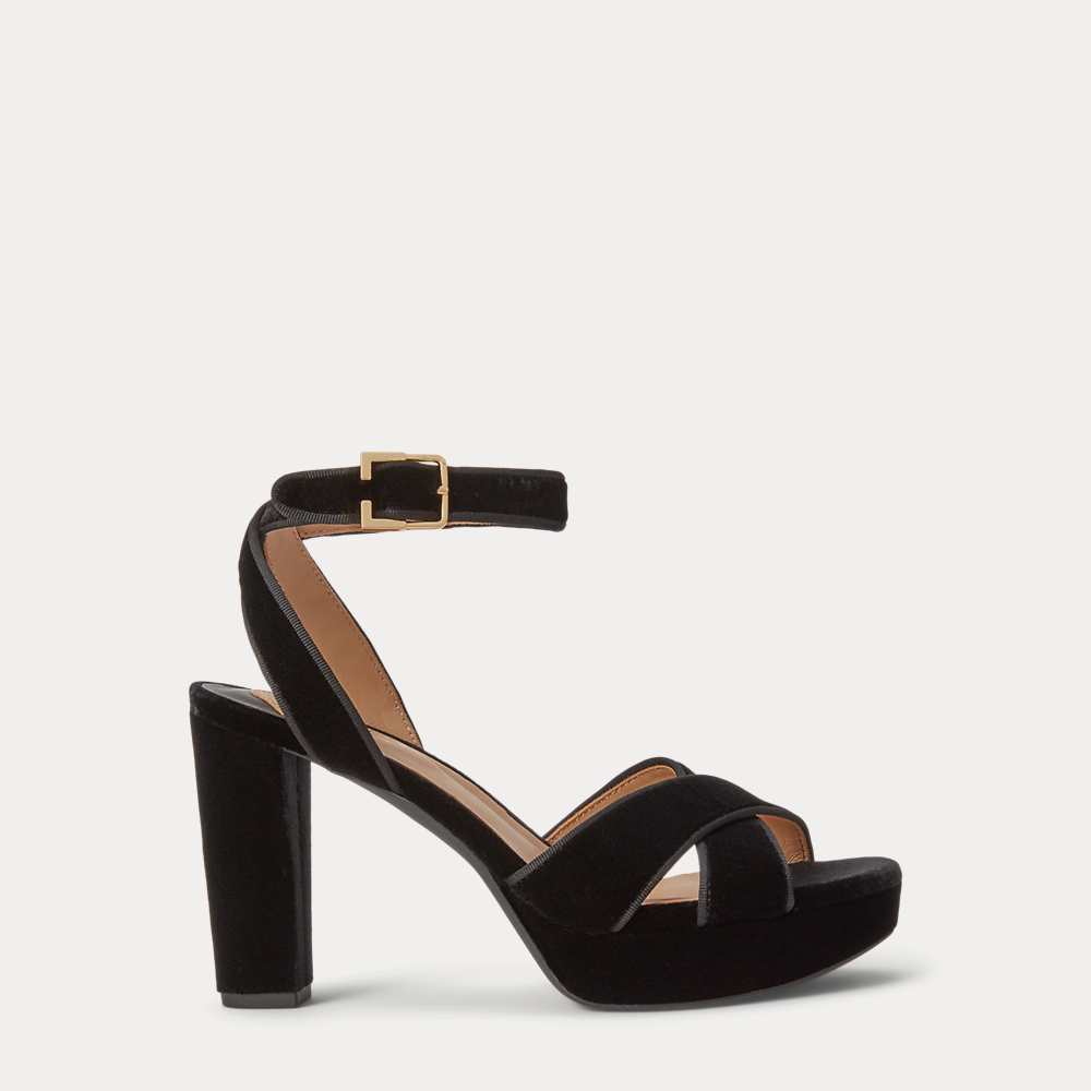 LAUREN RALPH LAUREN Sasha Velvet Platform Sandal in Black | endource