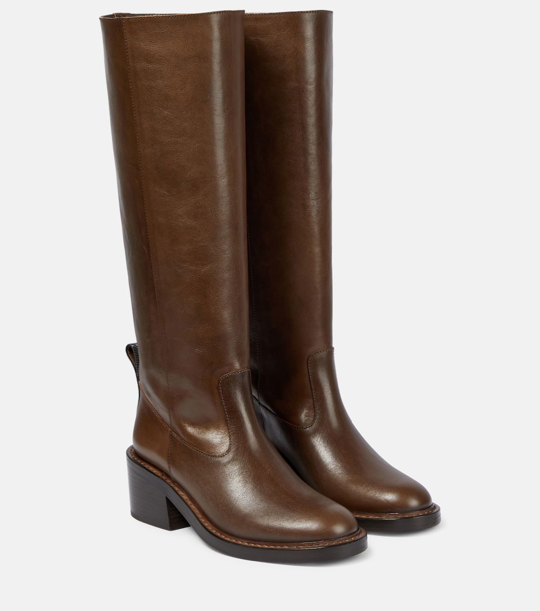 BRUNELLO CUCINELLI Leather Knee-High Boots in Brown | Endource