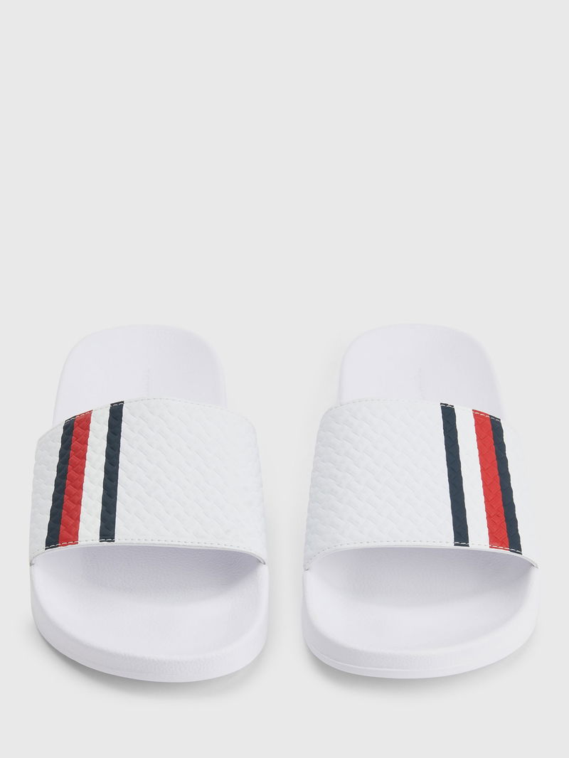 TOMMY HILFIGER Corporate Monogram Sliders in White | Endource