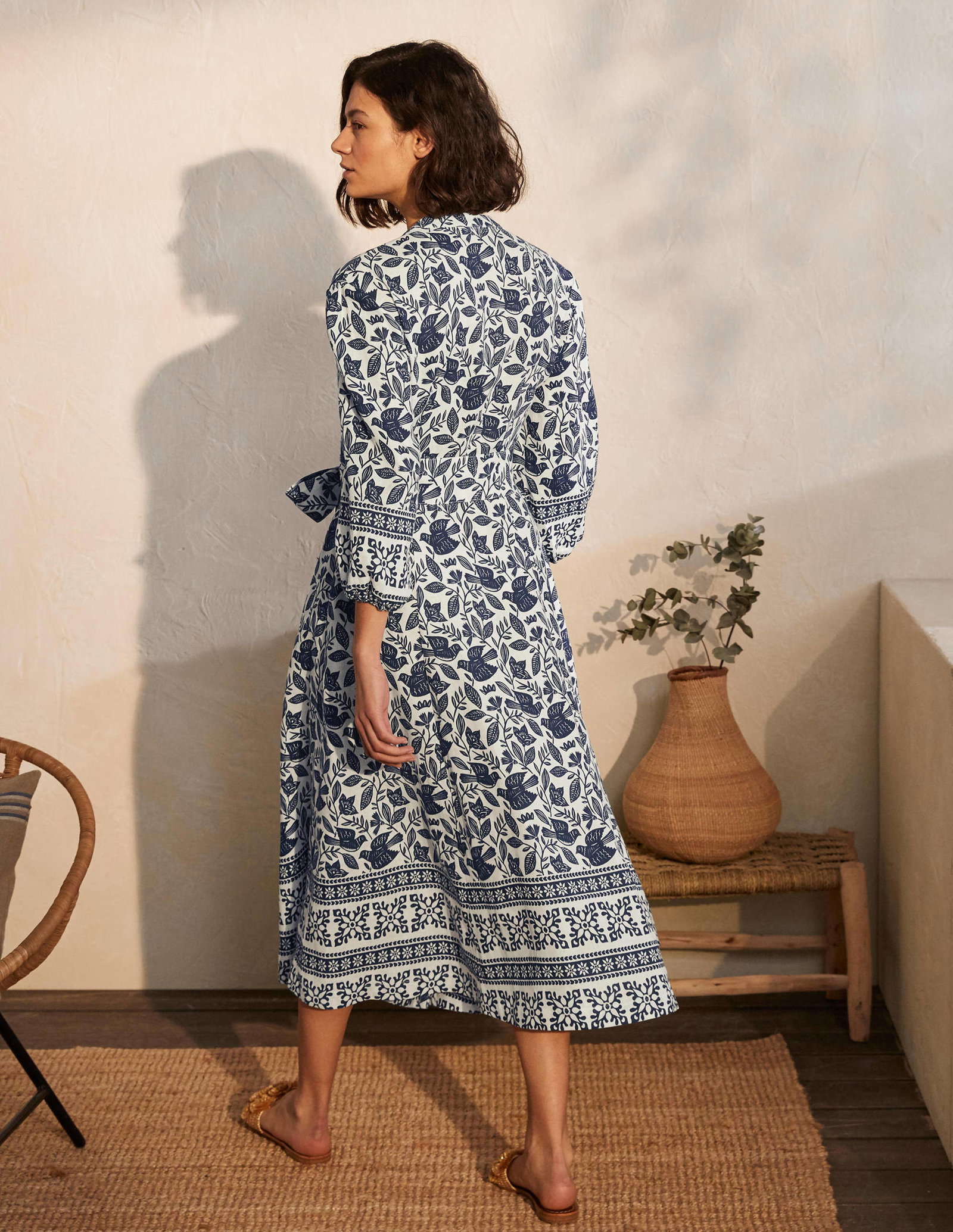 knee length dresses for ladies Boden Women's Mollie Linen Shirt Dress in Blue main image 0