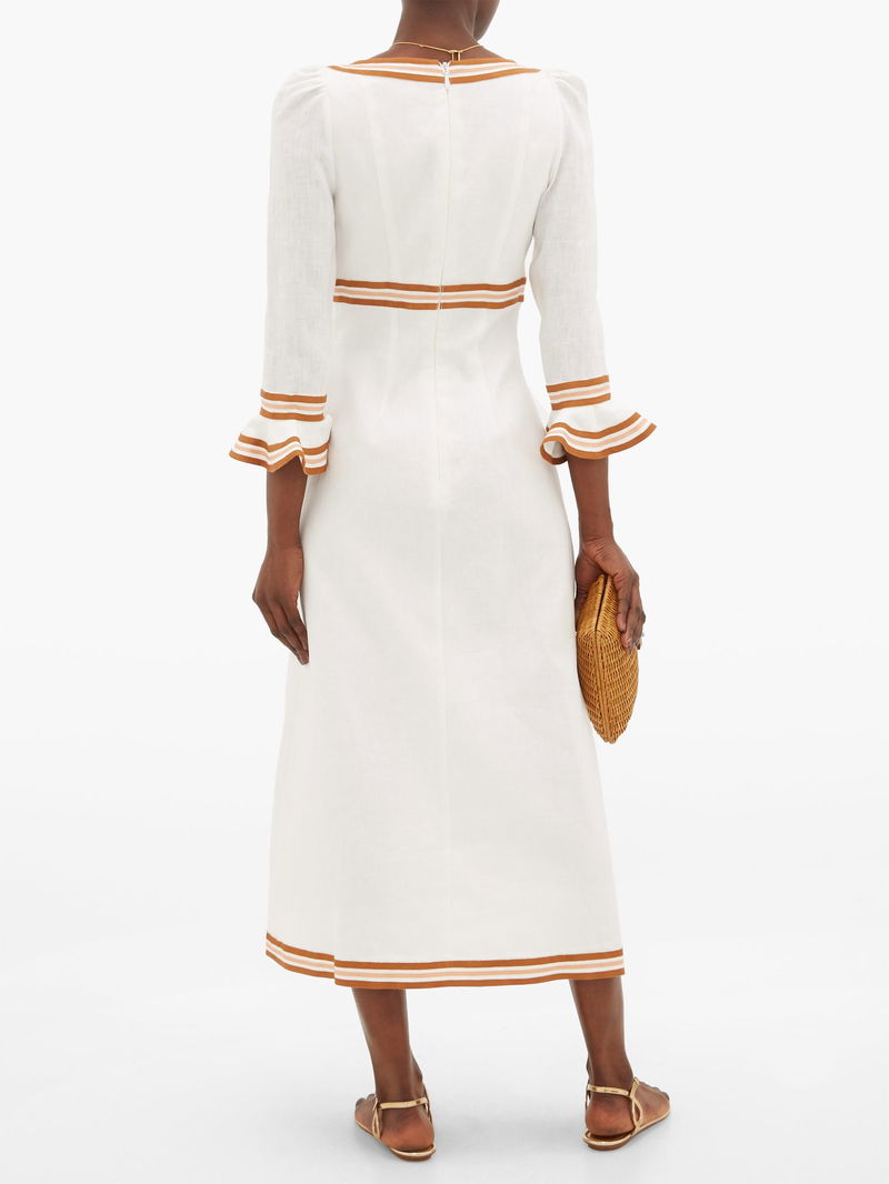 ZIMMERMANN Super Eight Grosgrain-Trim Linen Dress | endource