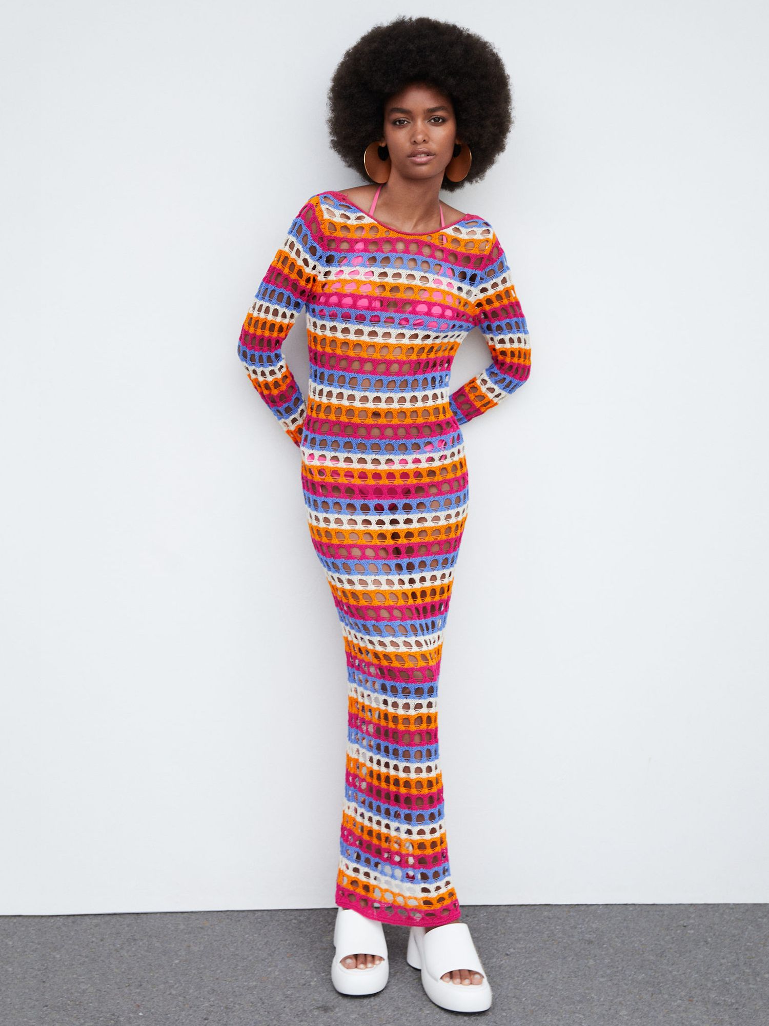 mango stripe knit dress Mango stripe knitted maxi dress in beige