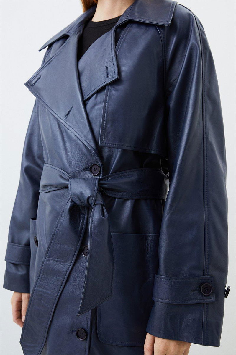 KAREN MILLEN Leather Pocket Detail Belted Trench Coat endource
