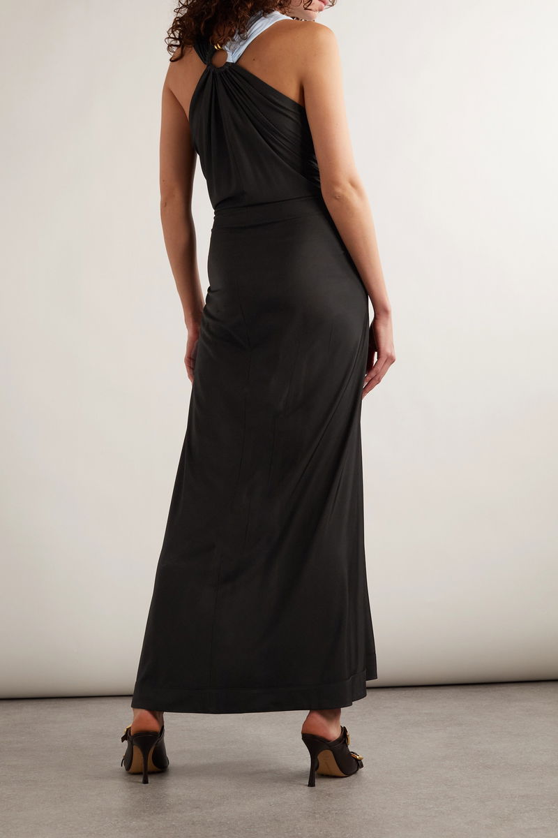 solid cross halter satin dress Paths Cross Maxi Dress Black / L