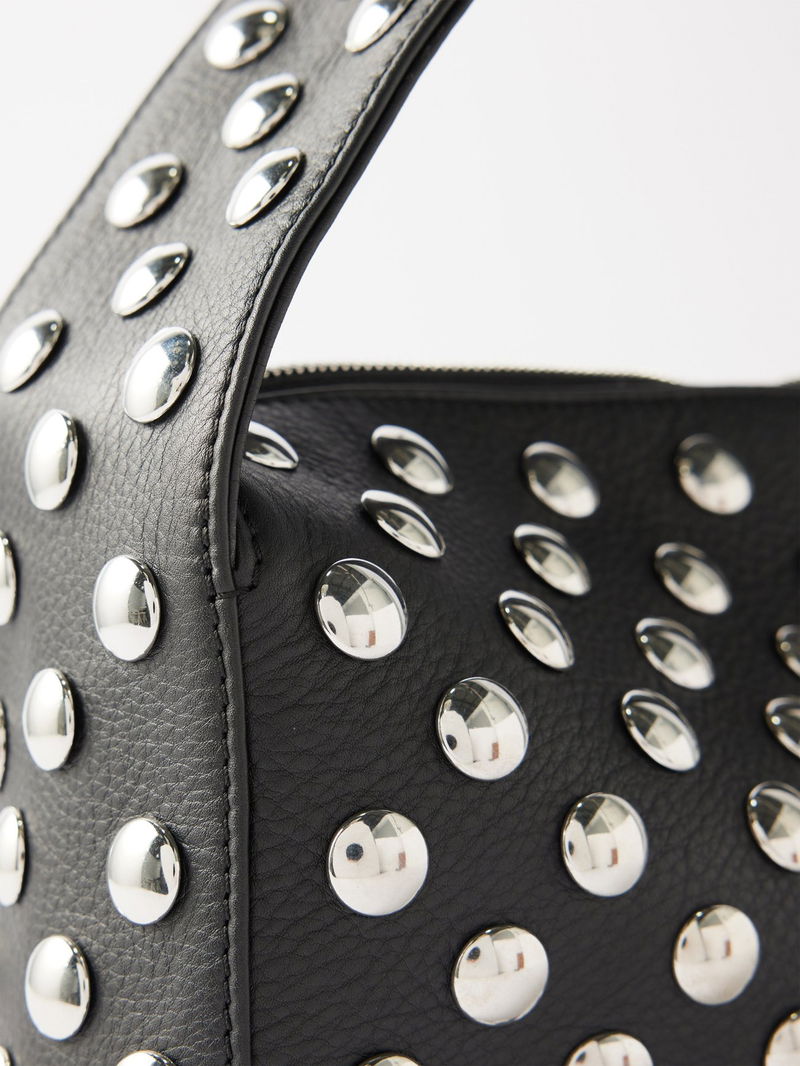 KHAITE Elena Studded Leather Shoulder Bag in Black | Endource