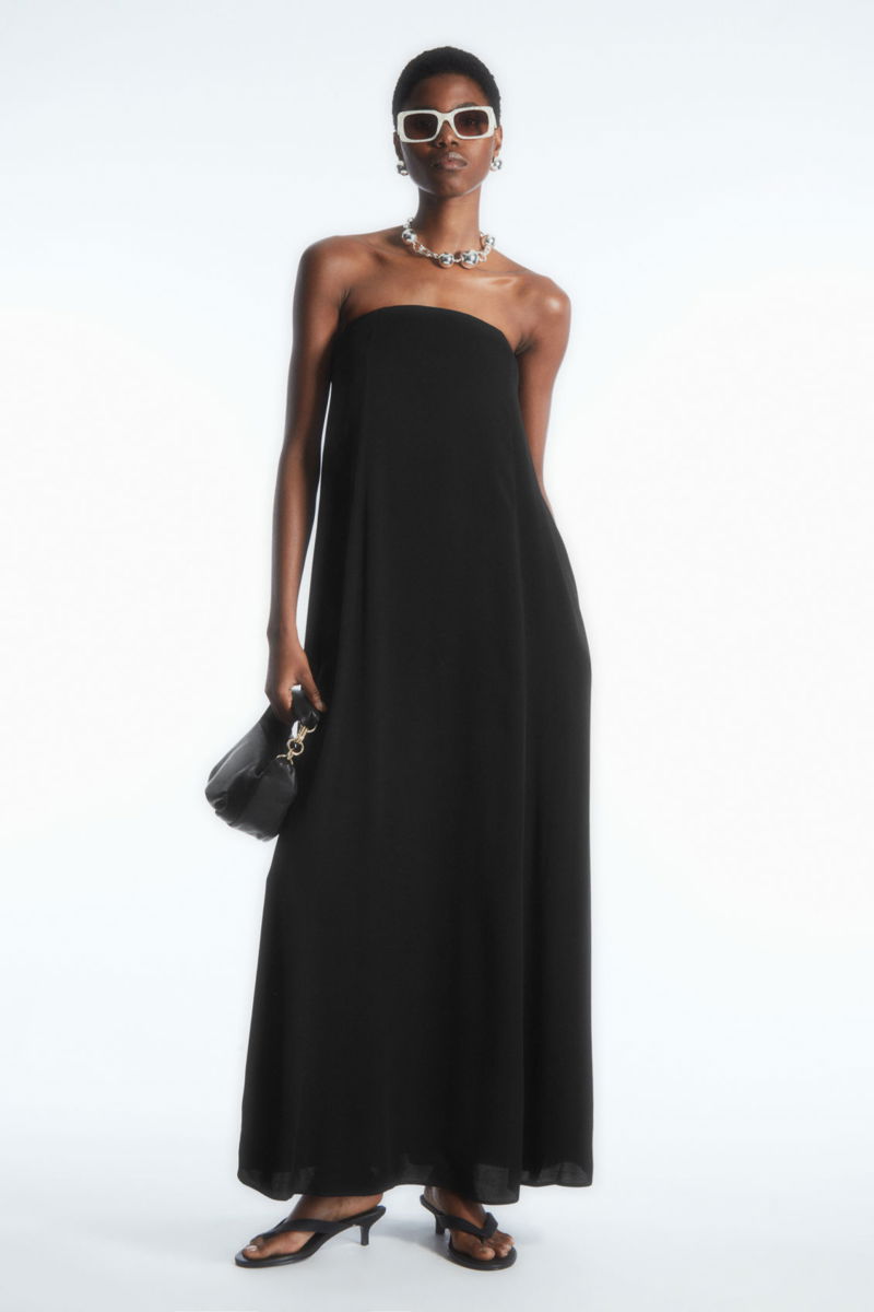 COS Pleated Bandeau Maxi Dress in BLACK Endource
