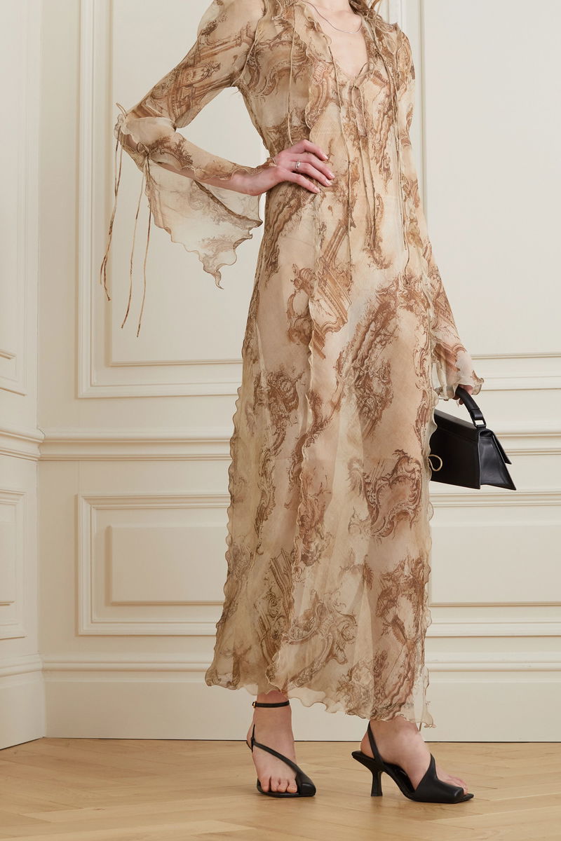 ACNE STUDIOS Tie-Detailed Printed Silk-Crepon Midi Dress endource