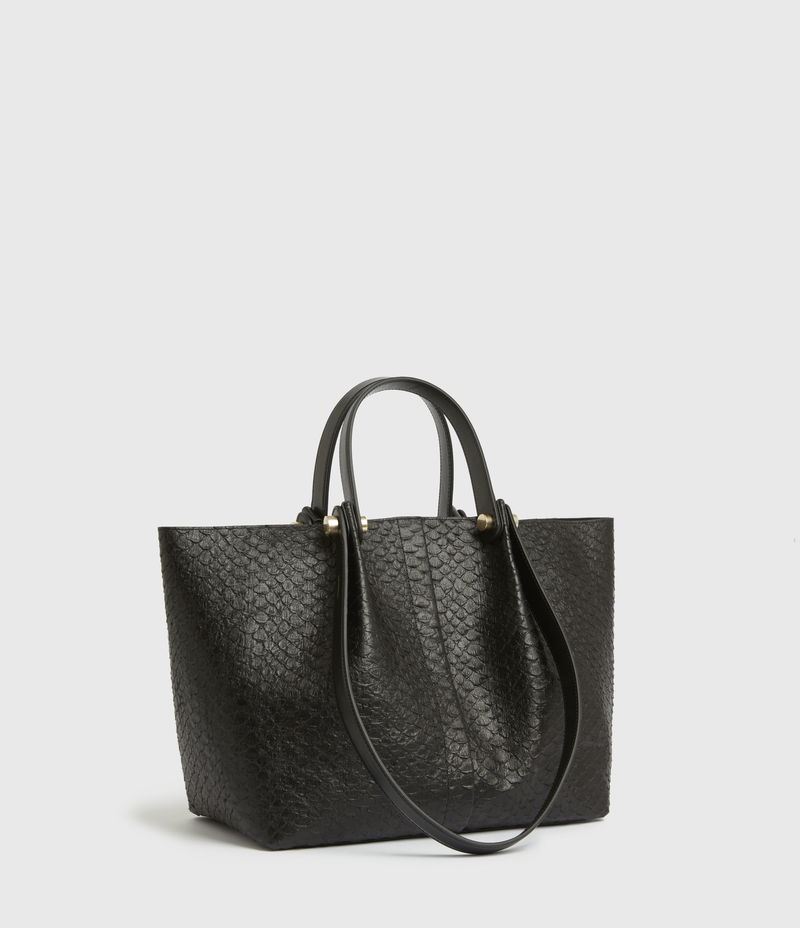 ALLSAINTS Allington Small East West Leather Tote Bag in Black Python |  Endource