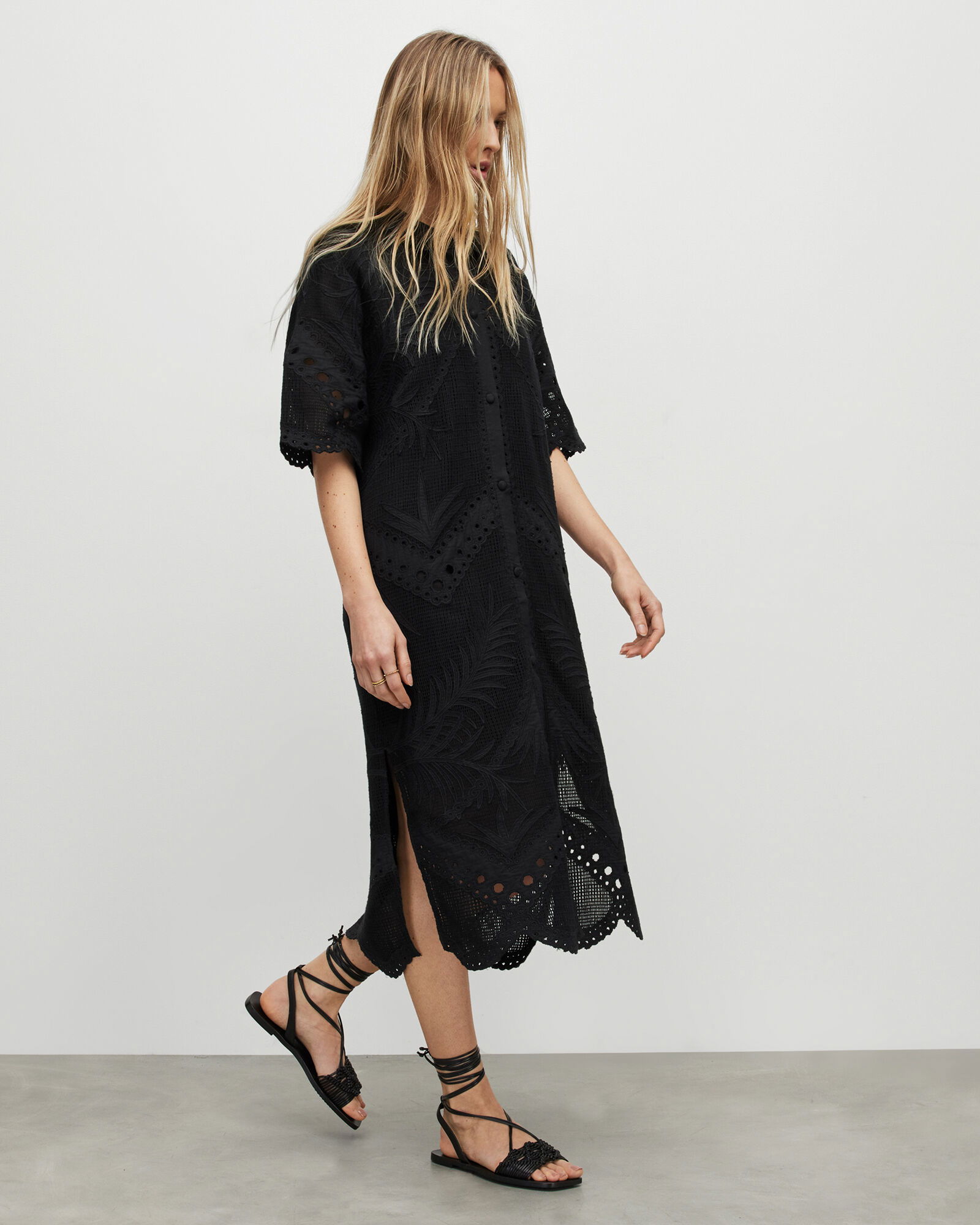 meria broderie midi dress Meria | White Asymmetric-Neck Midi Dress With Bow-Sleeve Club L London