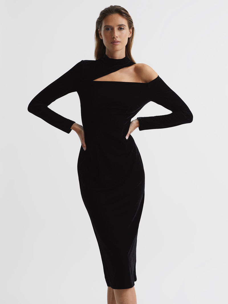 reiss tatiana asymmetric cutout velvet dress REISS Tatiana Asymmetric Cutout Velvet Dress