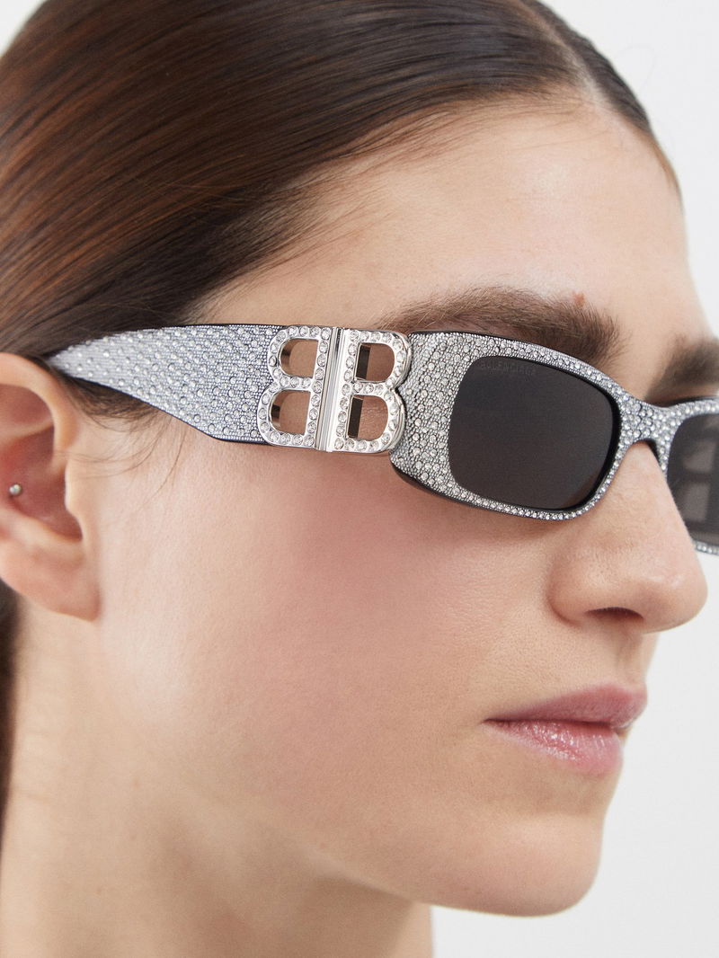 Balenciaga Dynasty Sunglasses with Crystal-Studded Silver Frame Balenciaga Two-Tone Dynasty Crystal Sunglasses - Silver  main image 2