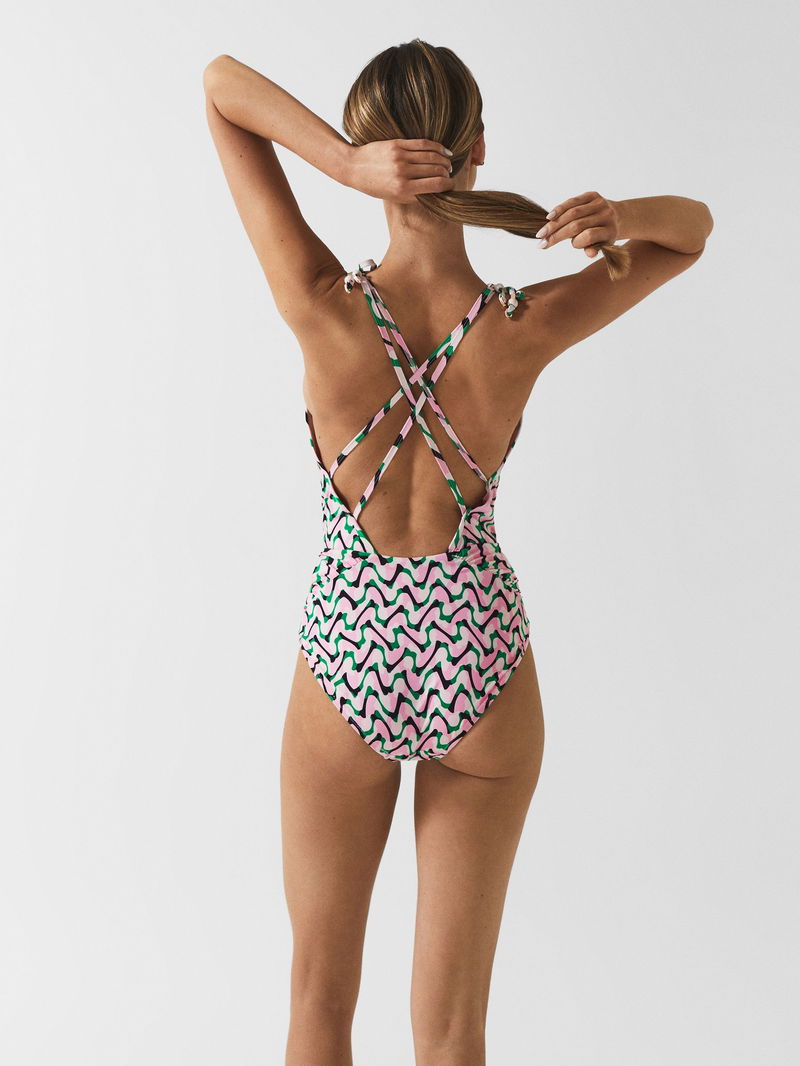 Reiss Isla Floral Print Plunge Neck Swimsuit - REISS