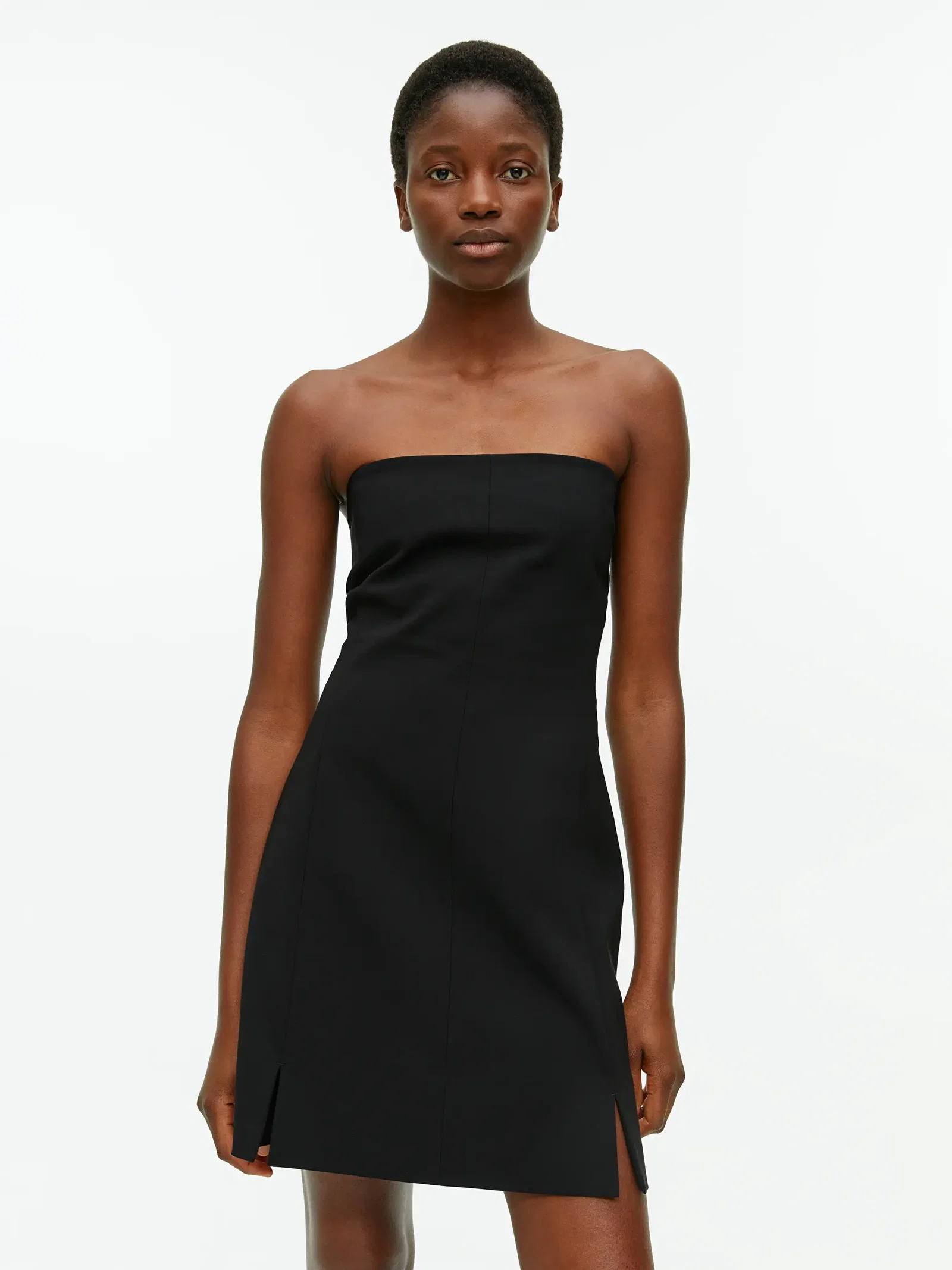 arket black dress Pleated Waist V-Neck Dress Black Women ARKET NO