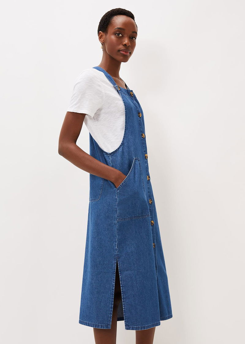 Monsoon Penny Denim Pinafore Dress, Indigo at John Lewis & Partners