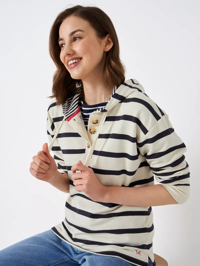 Barbour Caroline Stripe Button Shoulder Sweatshirt in White