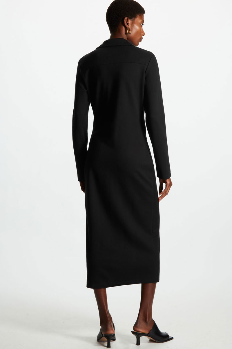 cos gathered shirt dress GATHERED COTTON MIDI SHIRT DRESS - NAVY