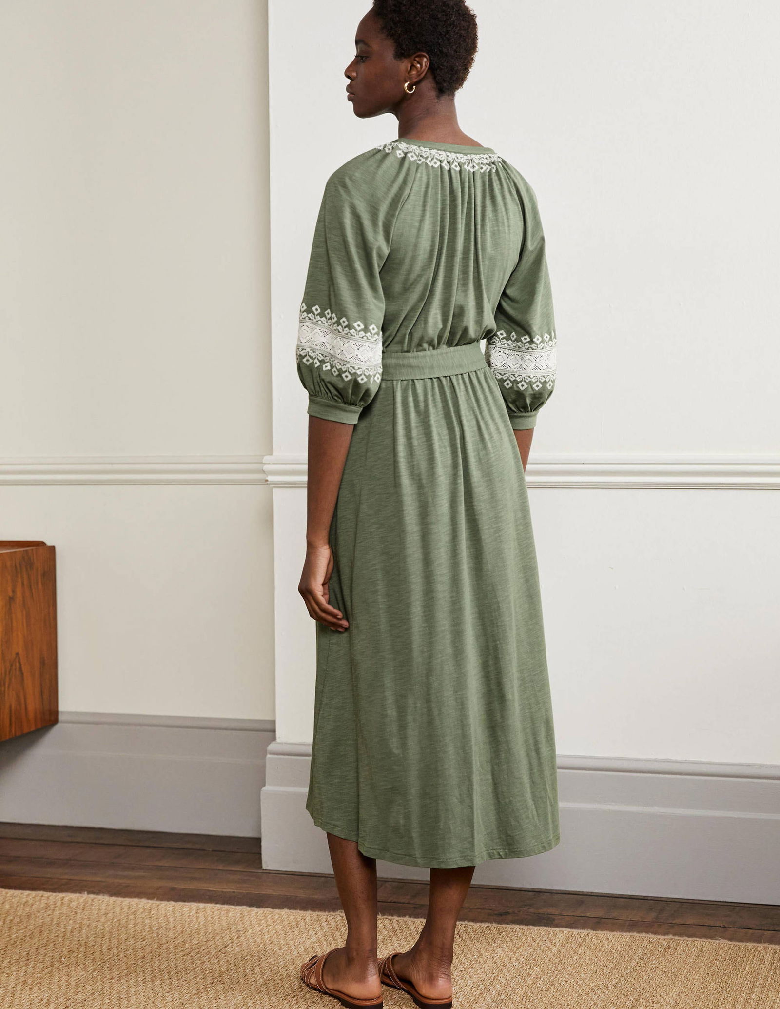 50% off BODEN Crochet Trim Jersey Midi Dress
