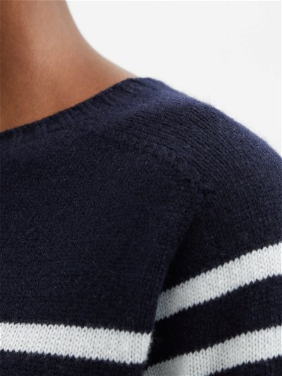 ERDEM Lotus Striped Cashmere Sweater in Navy | Endource